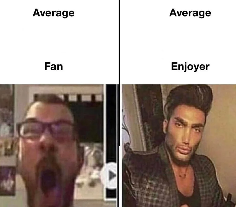 Average Fan versus Average Enjoyer meme template with soy face and Gigachad