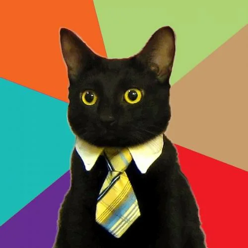 Black cat wearing a necktie on a colorful sunburst background