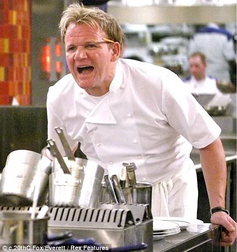 Gordon Ramsay shouting angrily in a professional kitchen