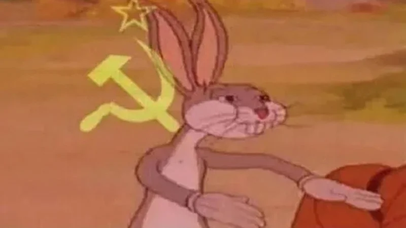 Communist Bugs Bunny meme template: Bugs Bunny overlaid with a red hammer and sickle claiming ours
