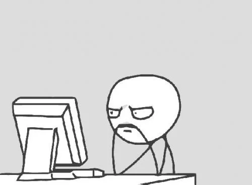 Rage-comic style man staring intensely at a computer screen