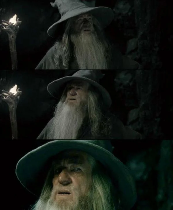 Confused Gandalf meme template: Ian McKellen's Gandalf squinting in bewilderment