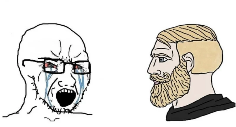 Crying Wojak vs Chad meme template
