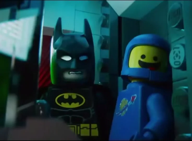 First Try meme template: LEGO Batman scowling skeptically beside a beaming Benny the spaceman
