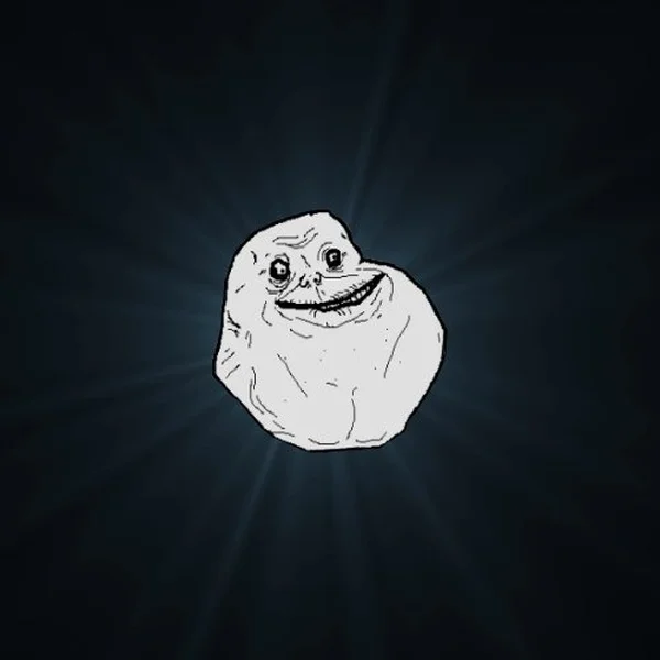 Forever Alone meme template: a crudely drawn crying face with large round eyes and wavy cheeks