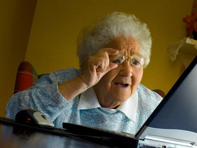 Grandma Finds The Internet meme template: an elderly woman delightedly reacting to a laptop