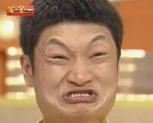 Man making an extreme strained grimace impossibru face meme template