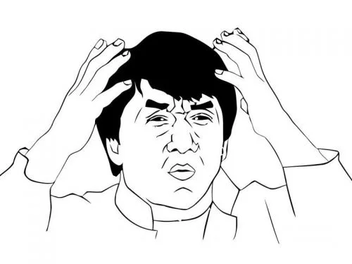 Black and white Jackie Chan confused WTF face line drawing meme template