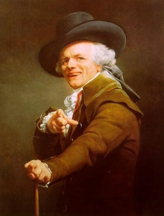 Joseph Ducreux self-portrait pointing at viewer with smug grin meme template