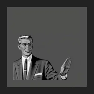 1950s illustration of a man in a suit holding up a stop hand gesture