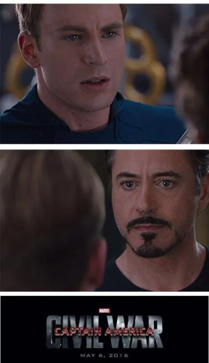 Three-panel Captain America confronting Iron Man Civil War meme template