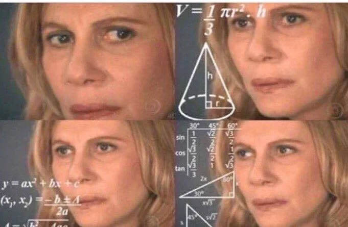 Confused Math Lady four-panel meme template with formula overlays
