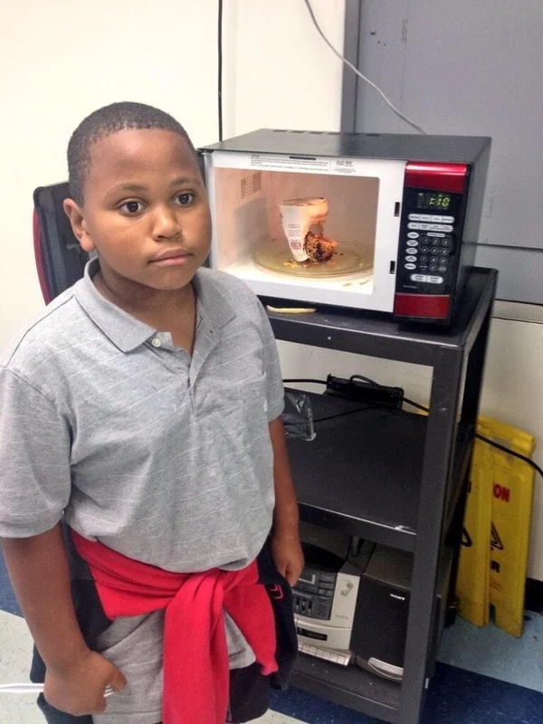 Minor Mistake Marvin meme template: a young boy staring blankly in front of a burned ramen cup in a microwave