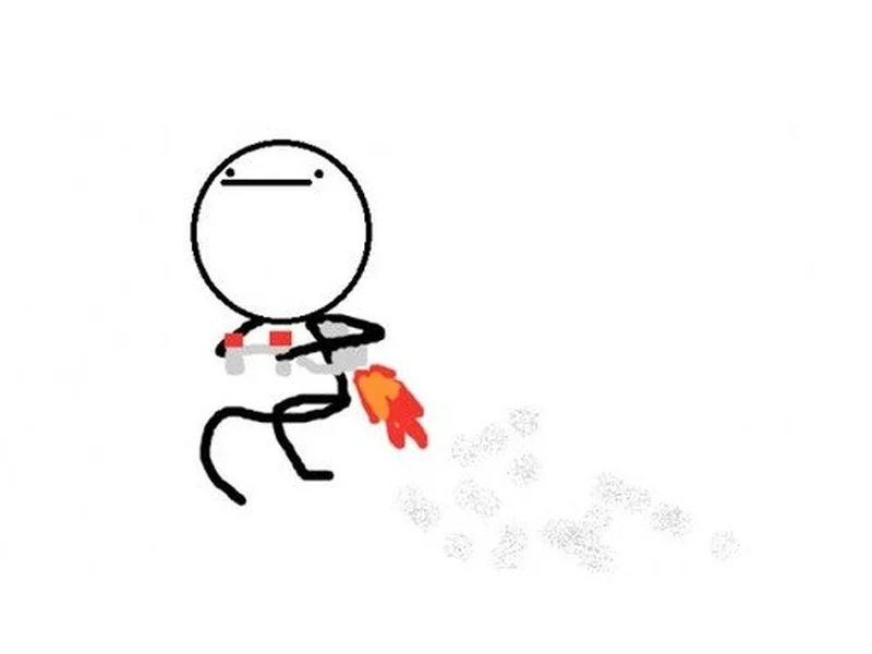 Nothing To Do Here meme template: a rage comic figure flying away with a jet pack