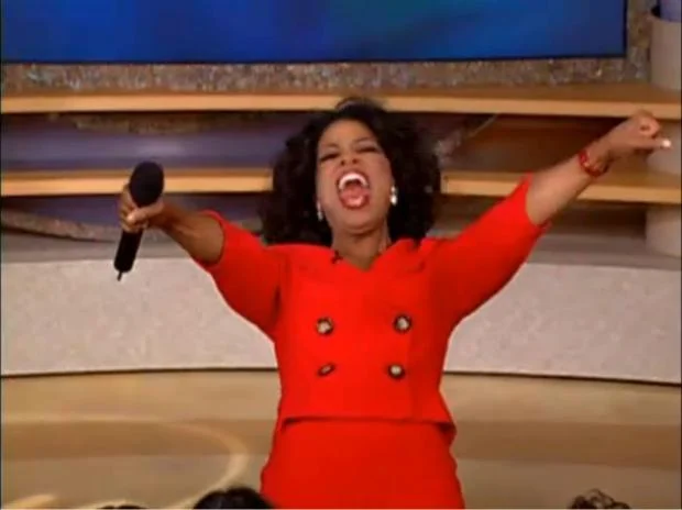 Oprah You Get A meme template: Oprah Winfrey pointing excitedly at her audience