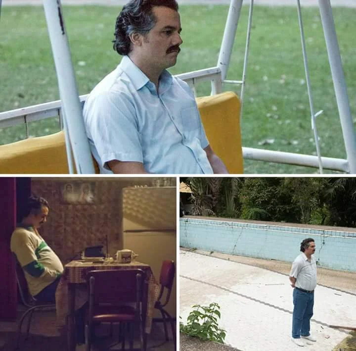 Sad Pablo Escobar meme template: Wagner Moura as Pablo Escobar alone in various empty settings