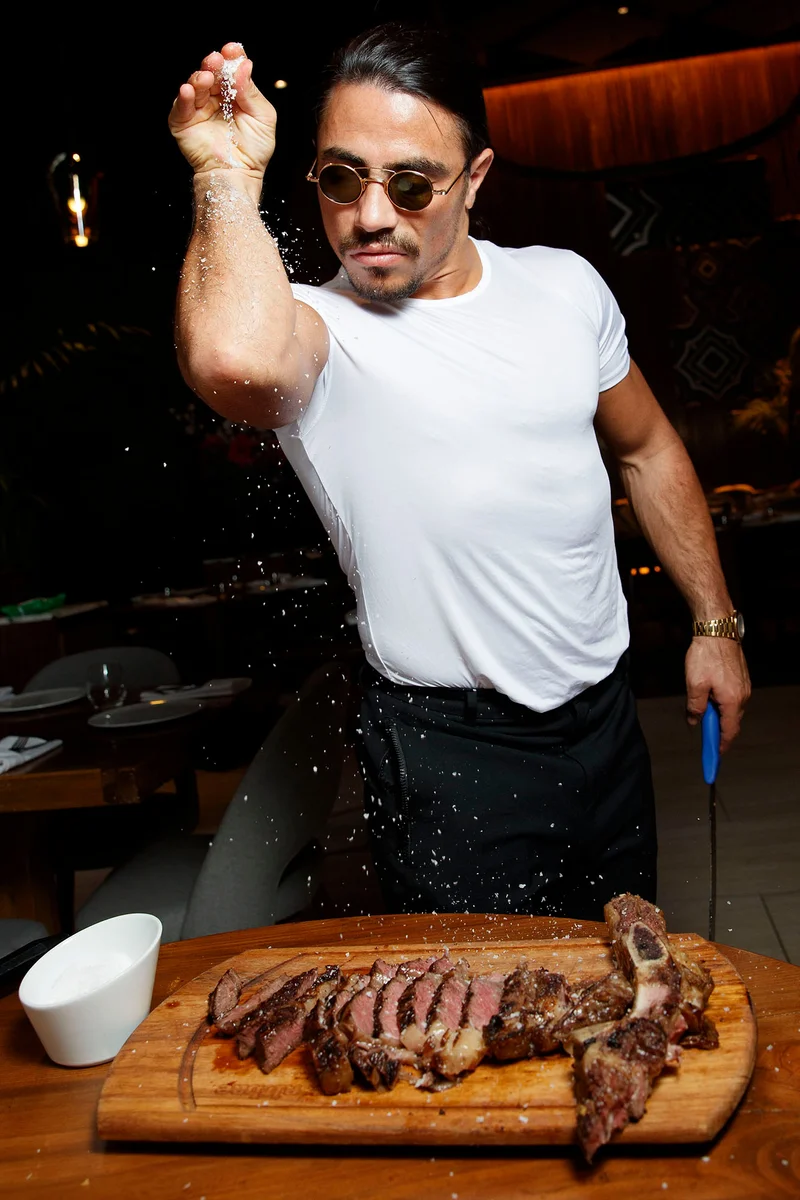 Salt Bae chef sprinkling salt meme template