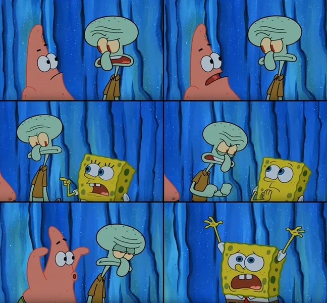 Stop It Patrick You're Scaring Him meme template: a multi-panel SpongeBob scene with Patrick menacing an onlooker