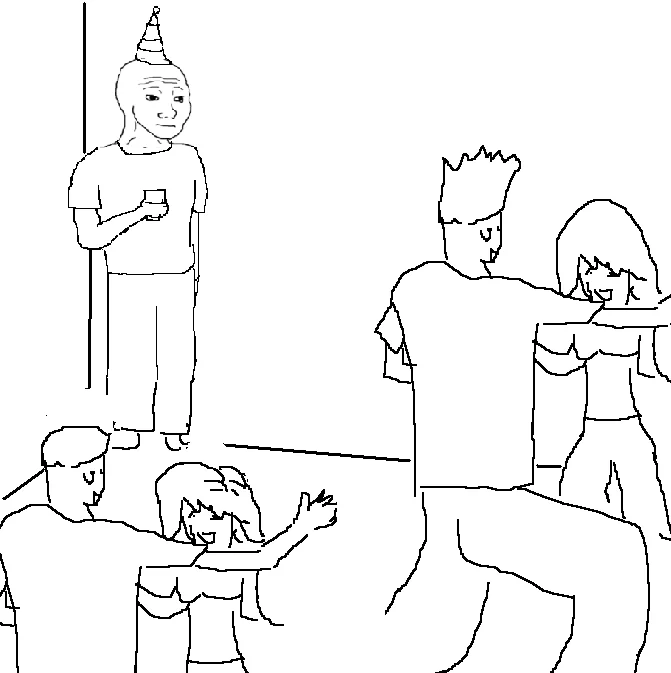 They Don't Know meme template: a man standing alone in the corner of a party while others dance
