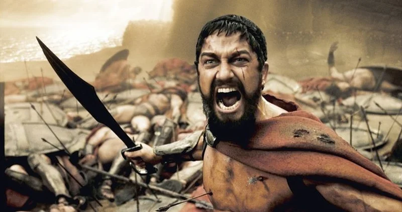This is Sparta meme template: King Leonidas of Sparta shouting before a kick